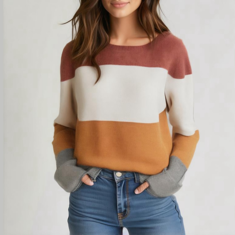 Pinque Women's Rust Stone Combo Color Block Long Sleeve Sweater Size XL NWTF